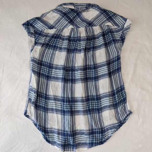 Lucky Brand Short Sleeve Button Down Shirt Pockets Blue White Plaid XS - Picture 3 of 8